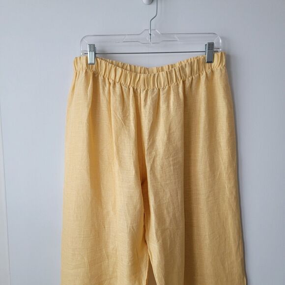Heydari women's 100% linen pull on pants size L better yellow breathable beachy - Picture 3 of 6